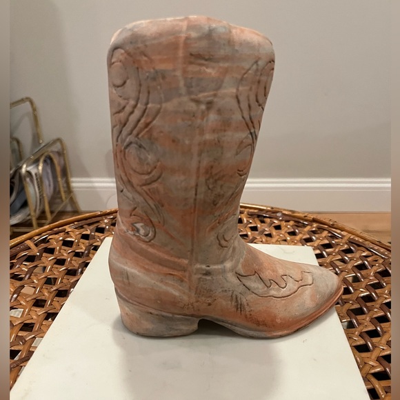 Carved Cowboy Boot Stone Vase/ Planter - Picture 3 of 4